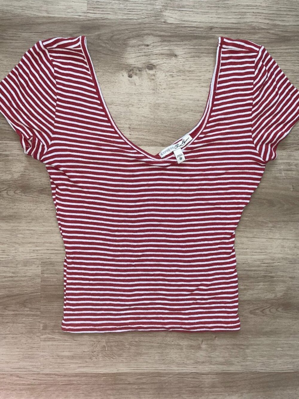 Express Red & White Striped Wide Neck Top
